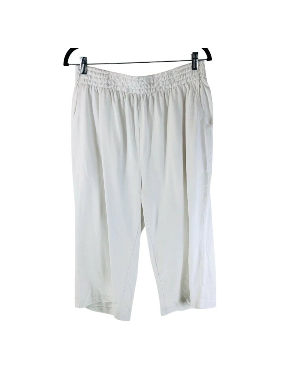 Woman Within Pants Pull On Cropped Elastic Waist Cotton Knit Blend White M 14/16